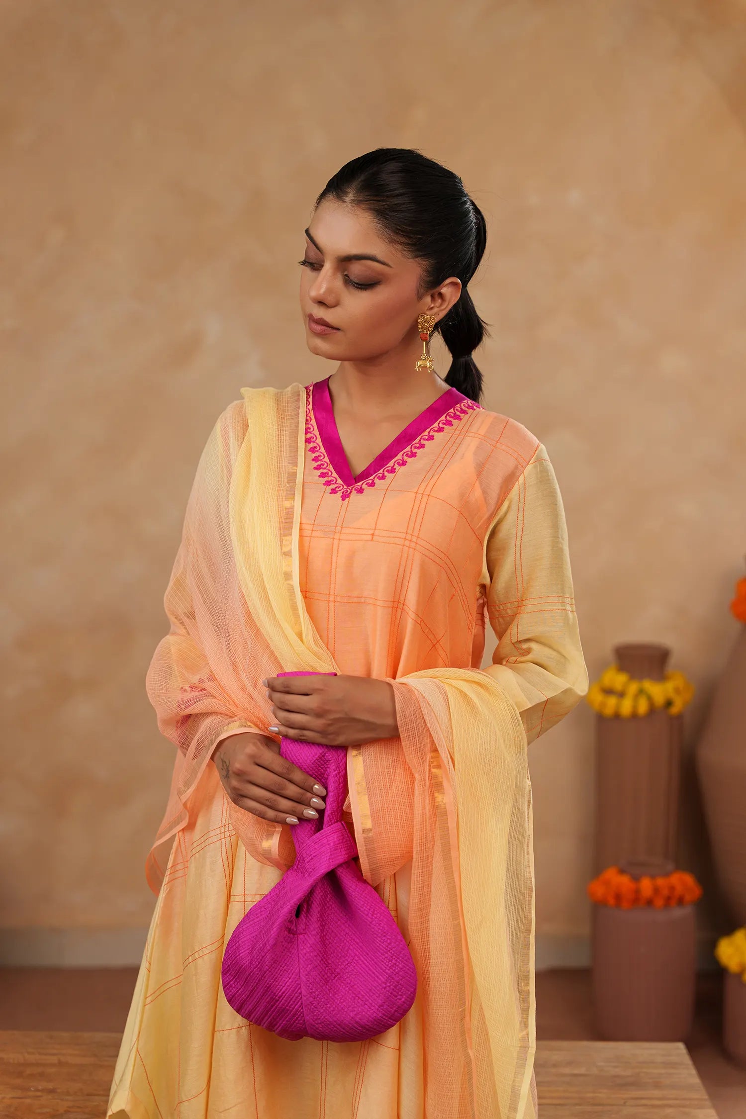 Alankrita Checkered Chanderi Kurta