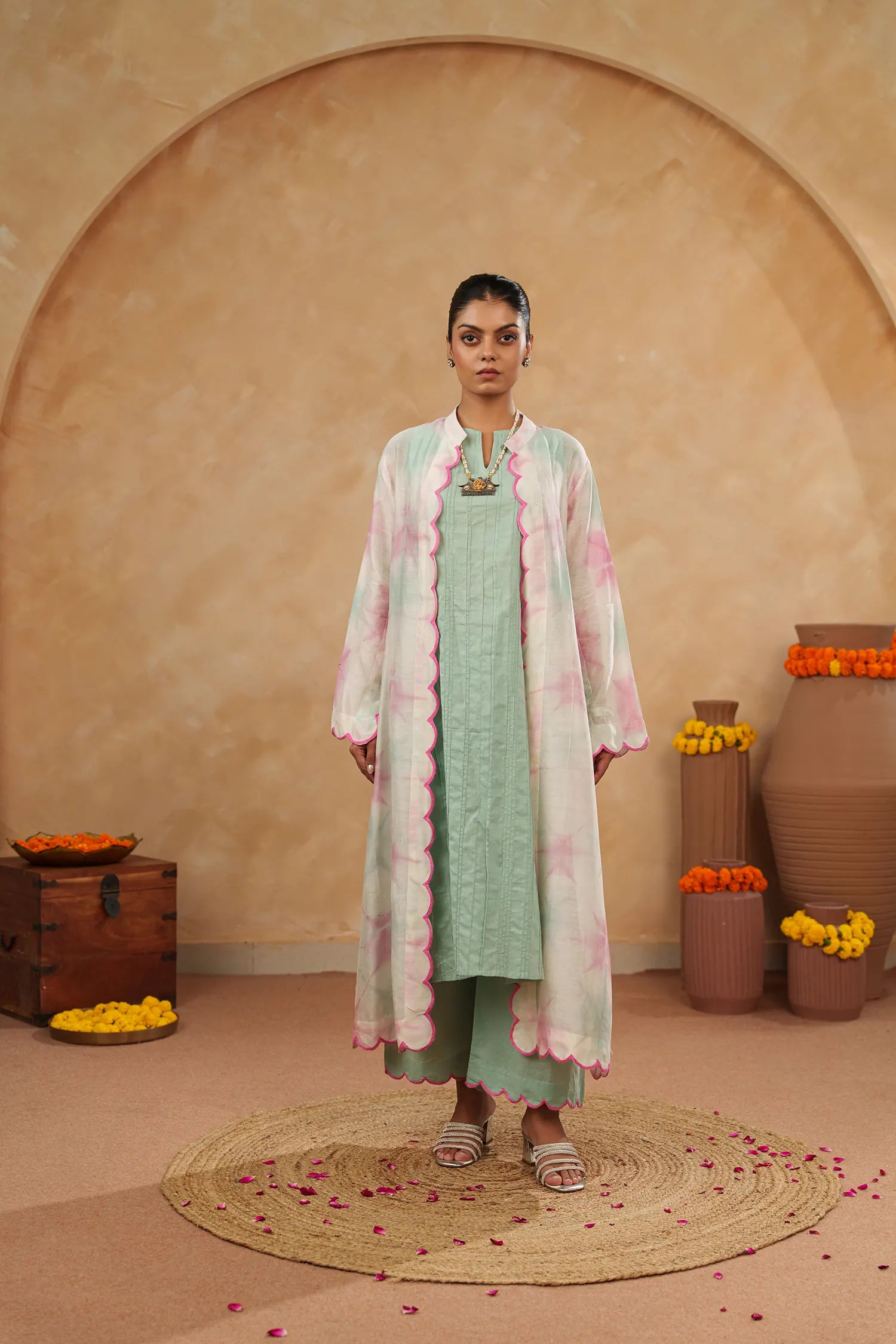 Rose Overlay Jacket Kurta