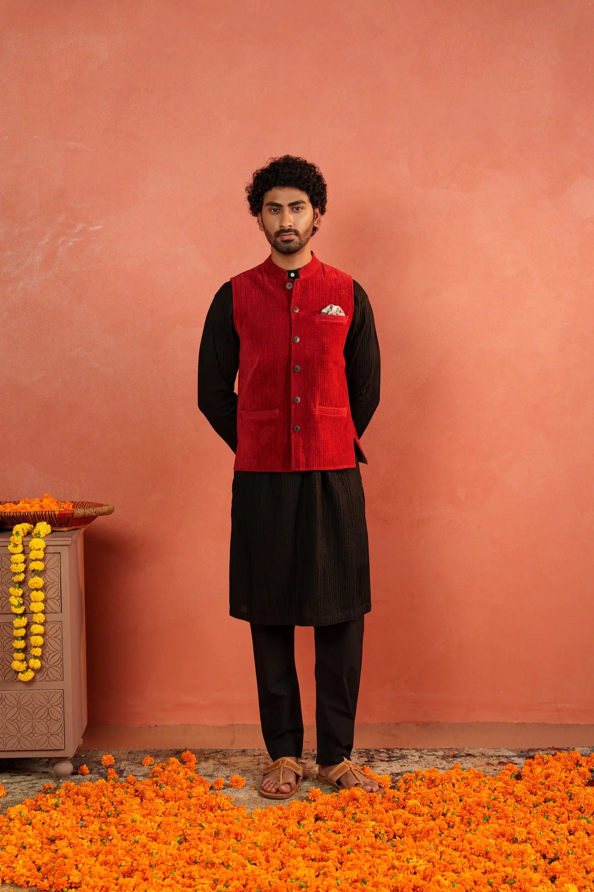 Men's Nehru Vest - Cotton Velvet