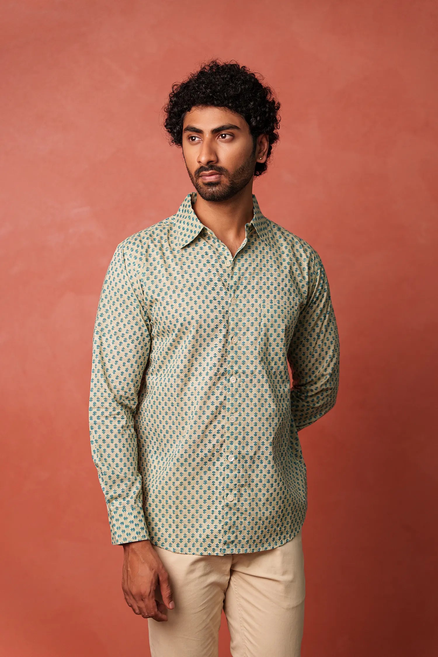 Men's Handblock Printed Office Shirt