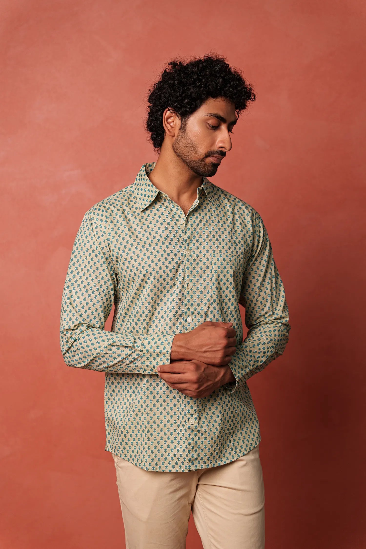 Men's Handblock Printed Office Shirt