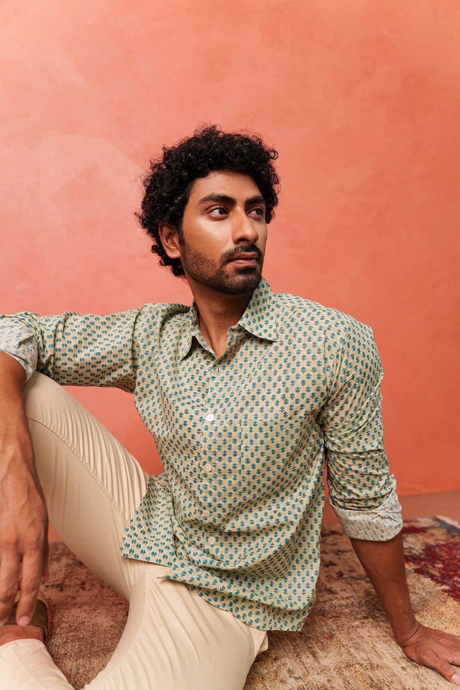 Men's Handblock Printed Office Shirt