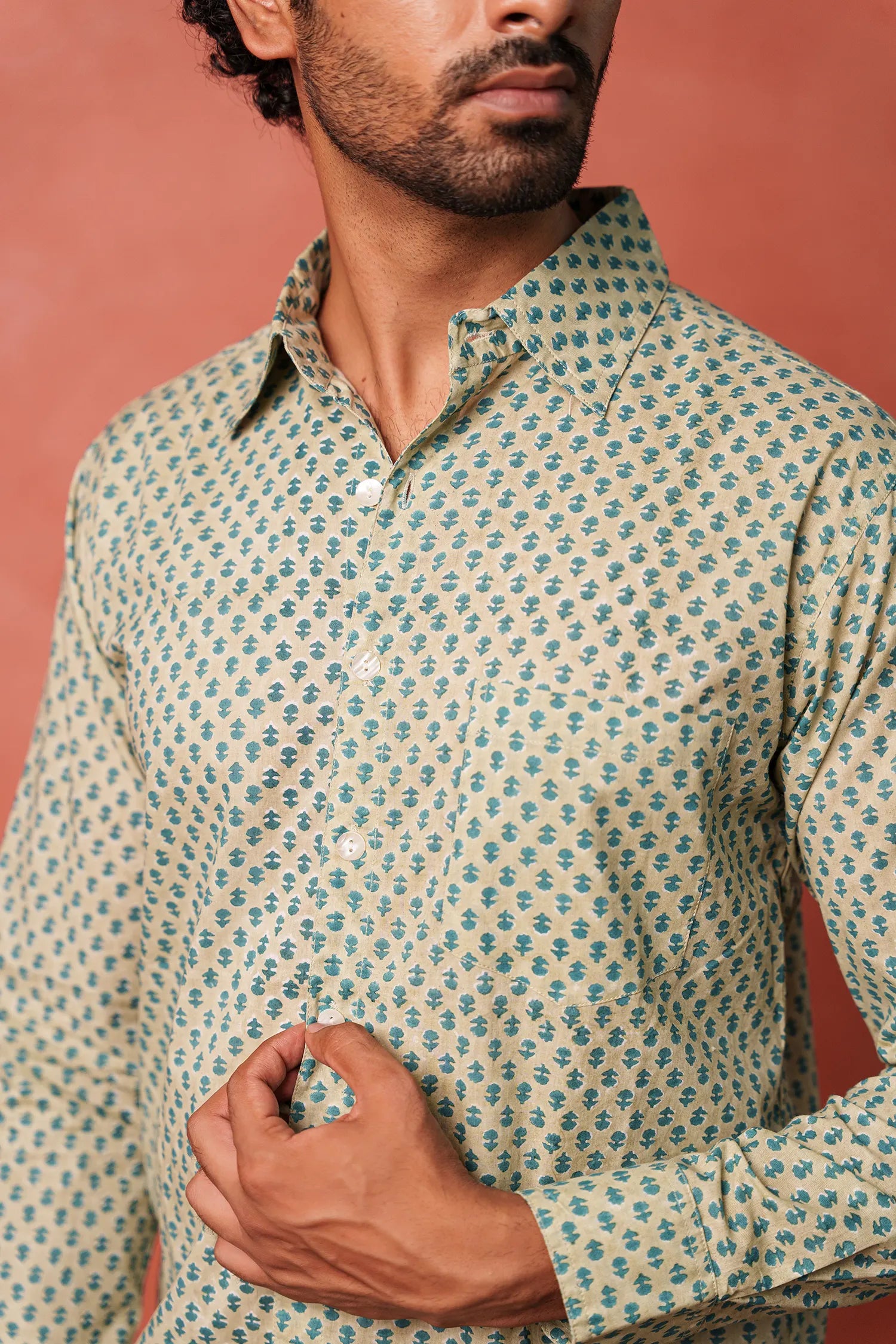 Men's Handblock Printed Office Shirt