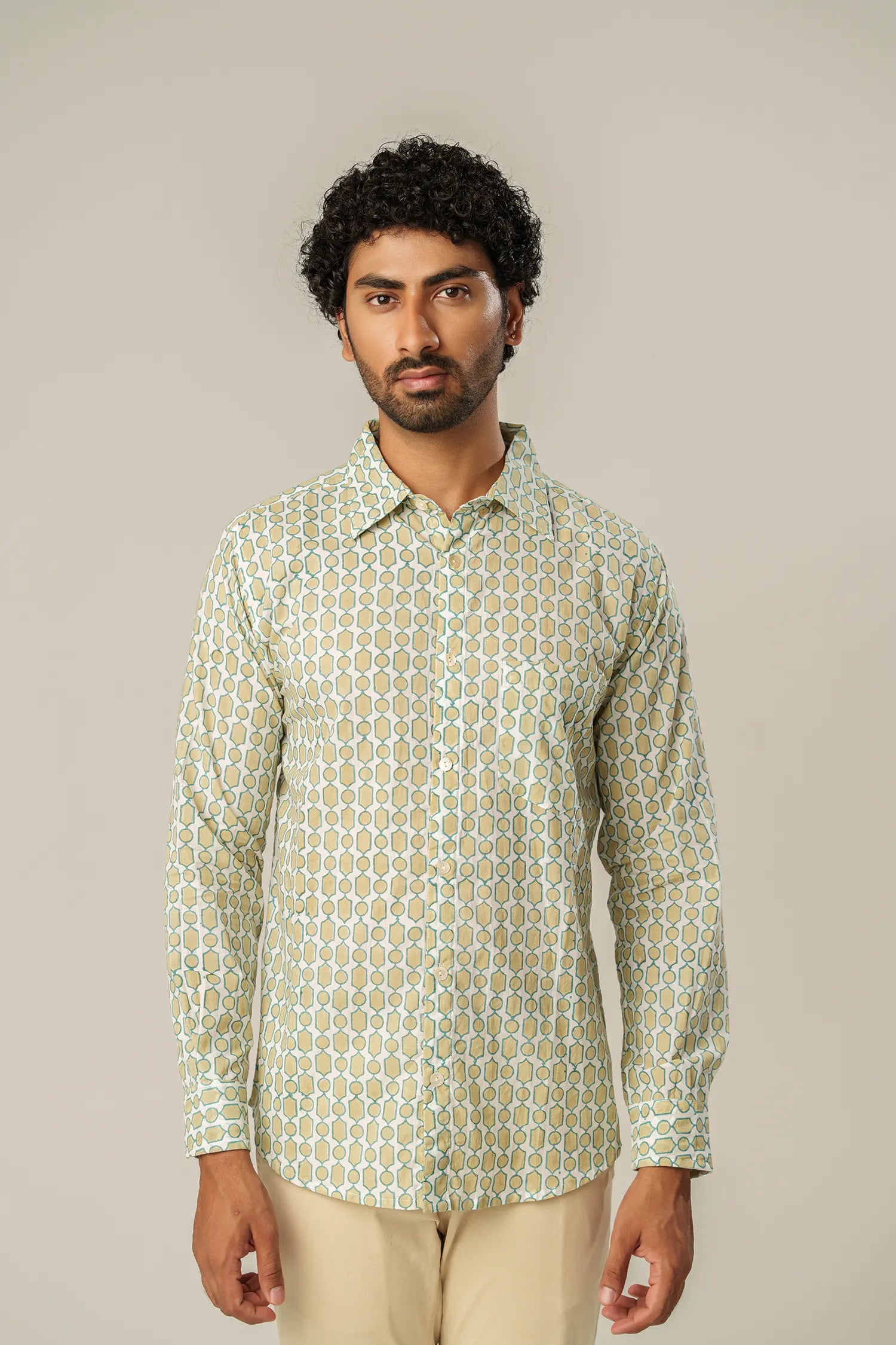 Men's Handblock Printed Office Shirt