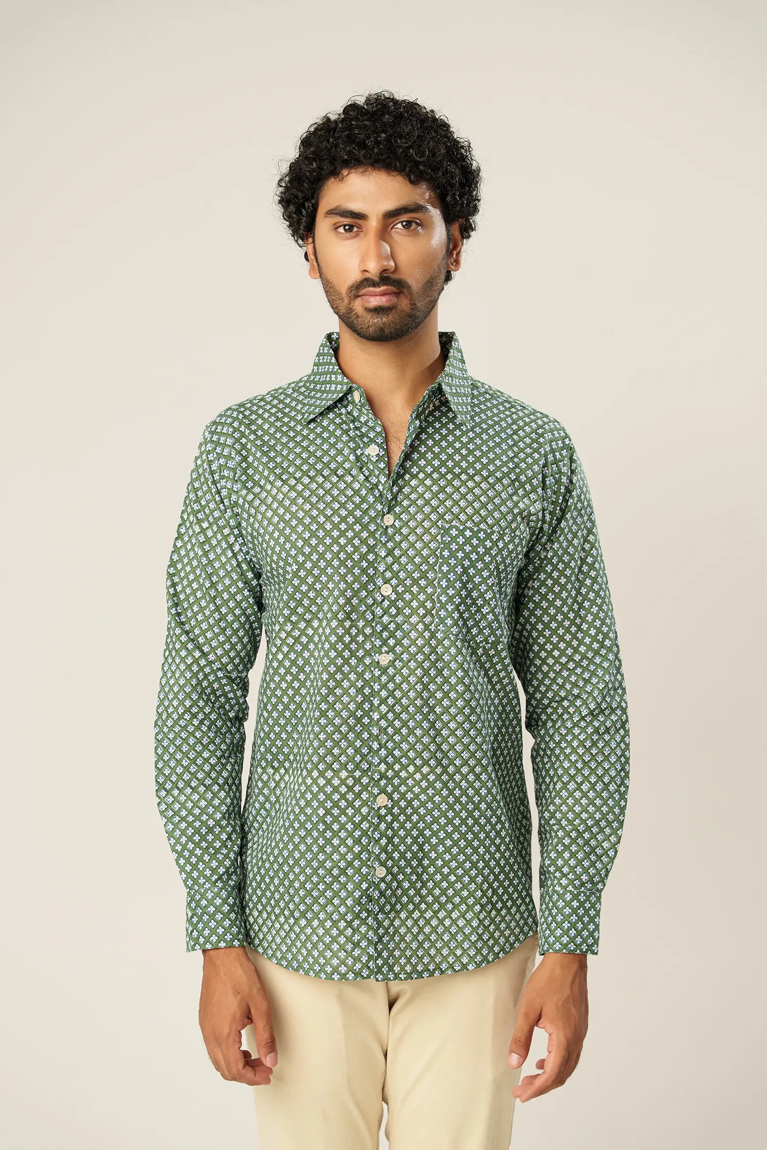 Men's Handblock Printed Office Shirt