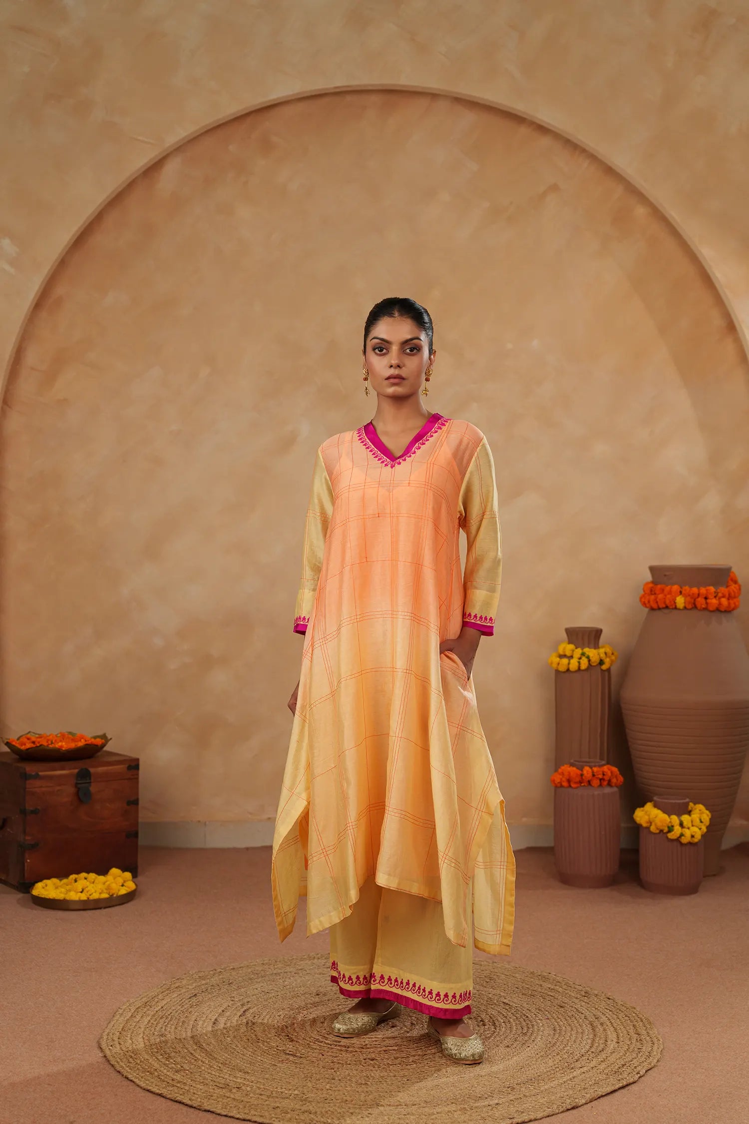 Alankrita Checkered Chanderi Kurta
