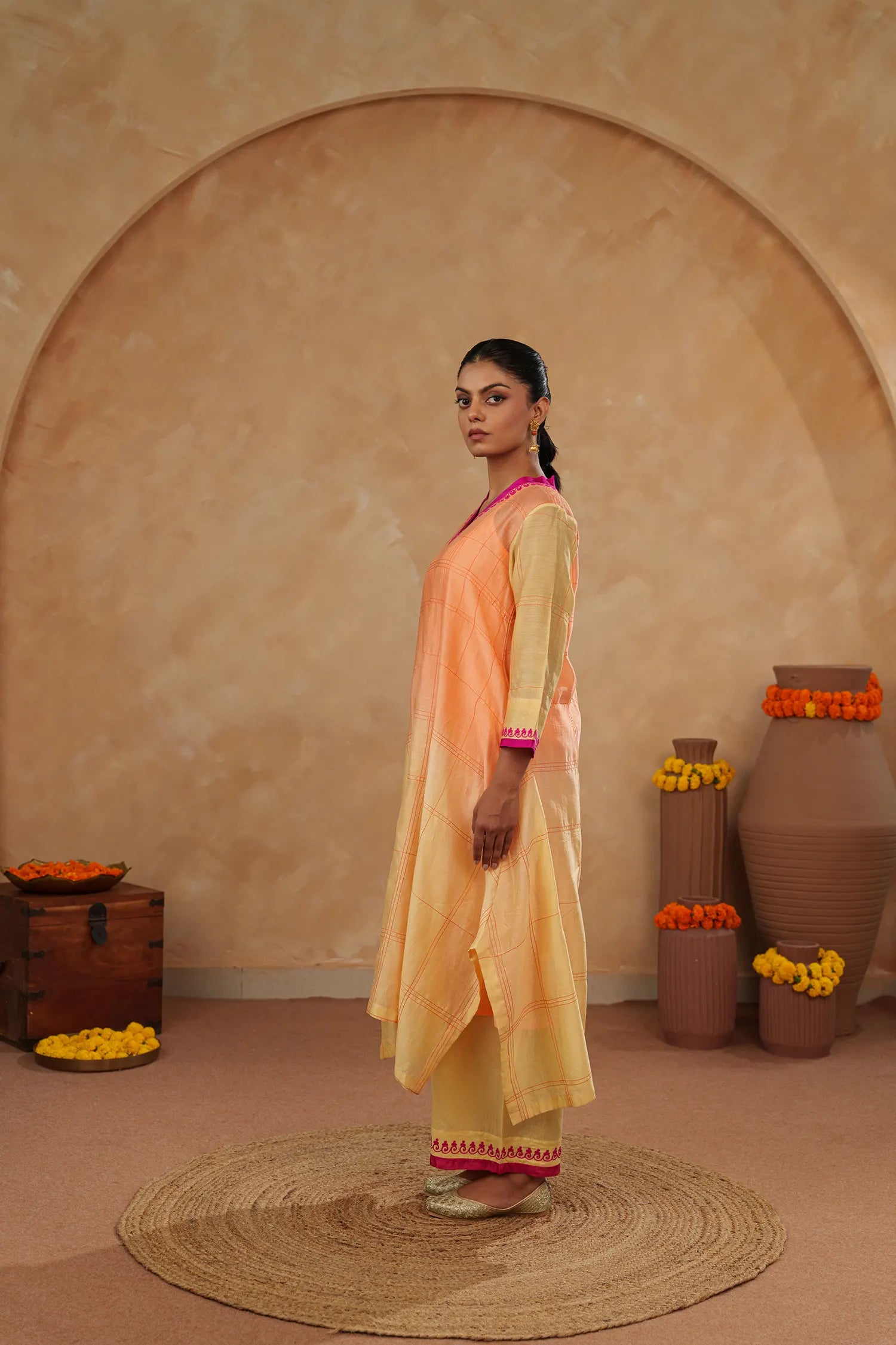 Alankrita Checkered Chanderi Kurta