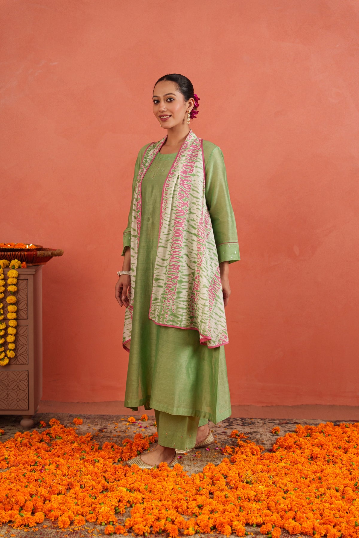Pista Overlay A-line Kurta