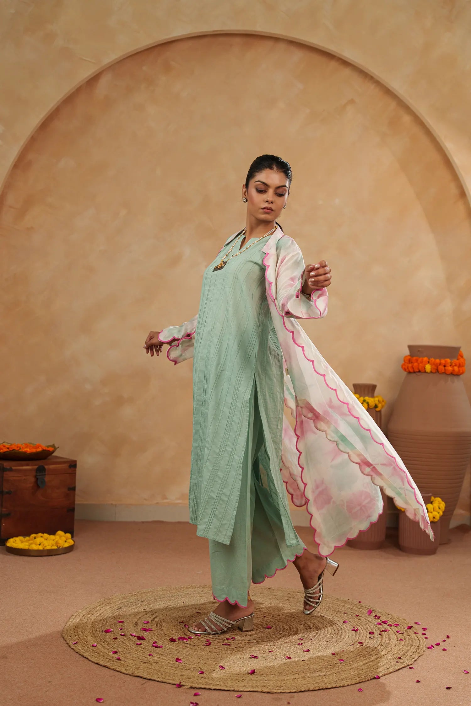 Rose Overlay Jacket Kurta