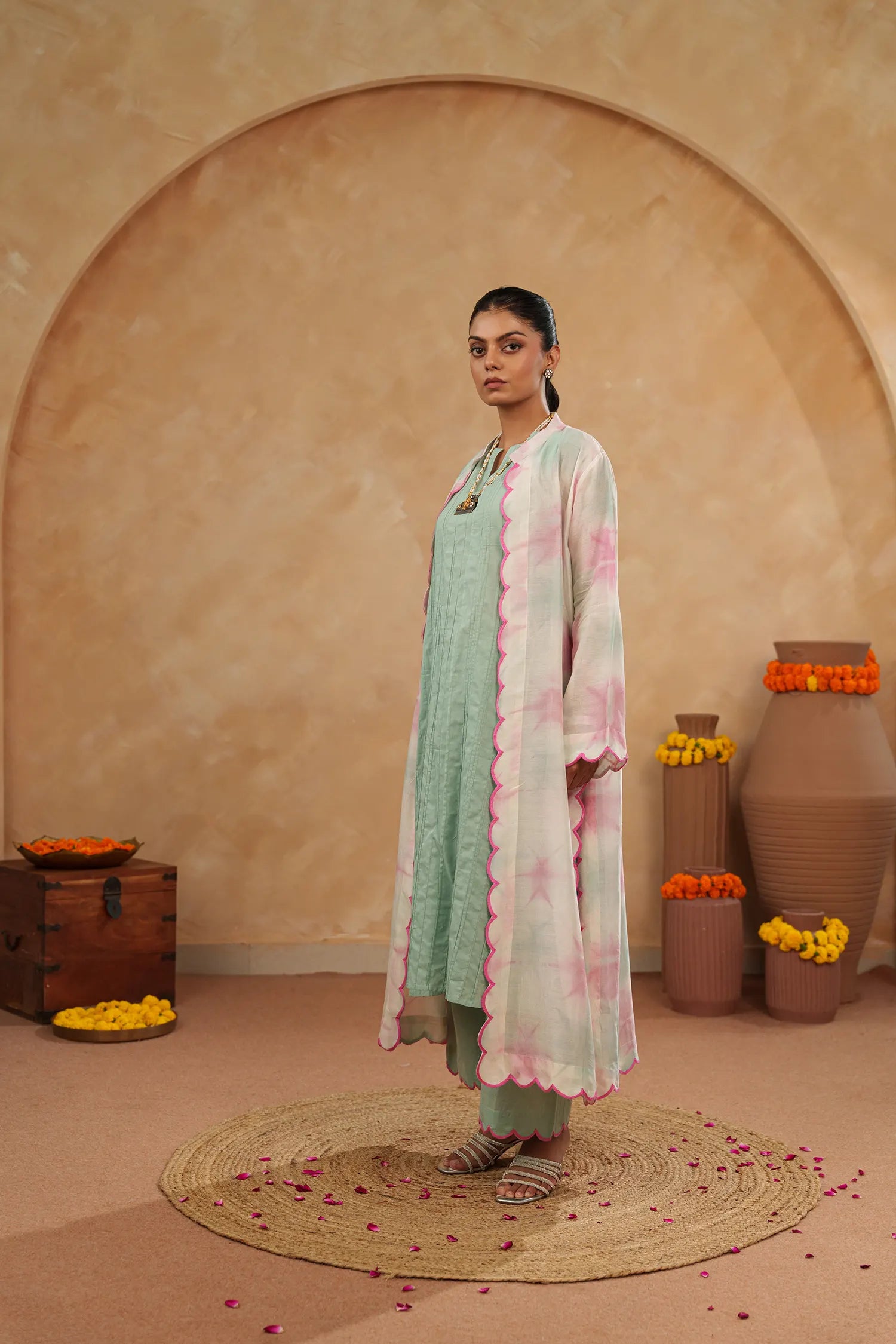 Rose Overlay Jacket Kurta