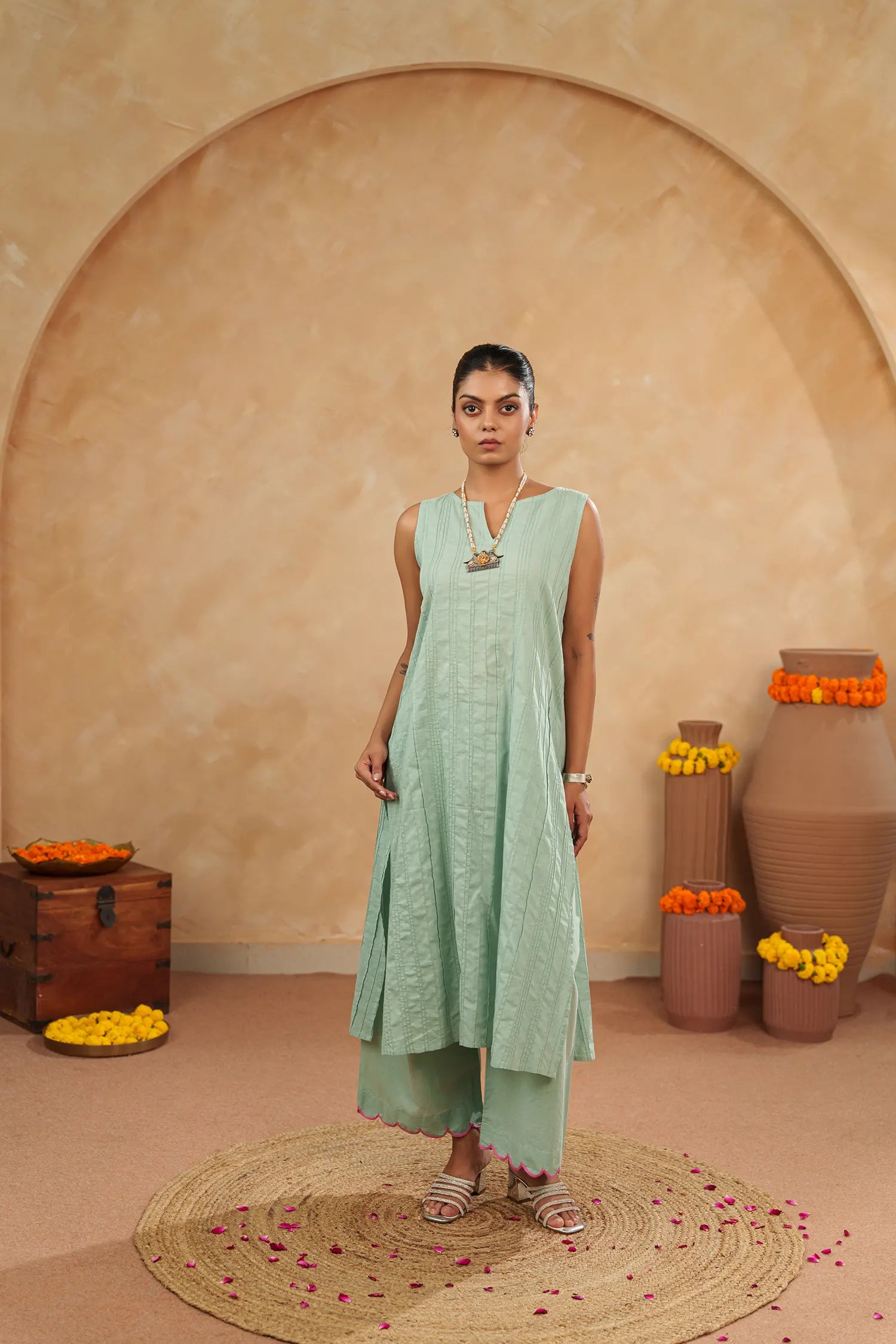 Rose Overlay Jacket Kurta