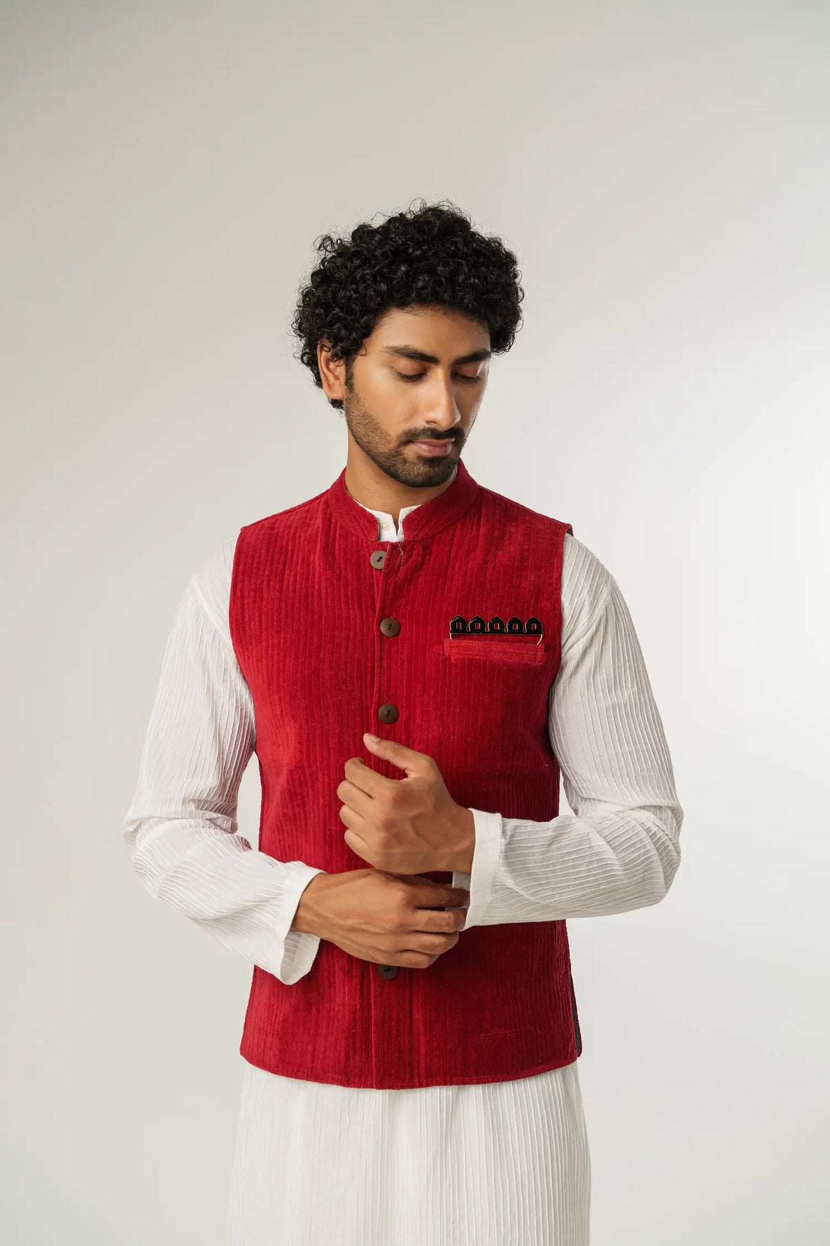 Men's Nehru Vest - Cotton Velvet