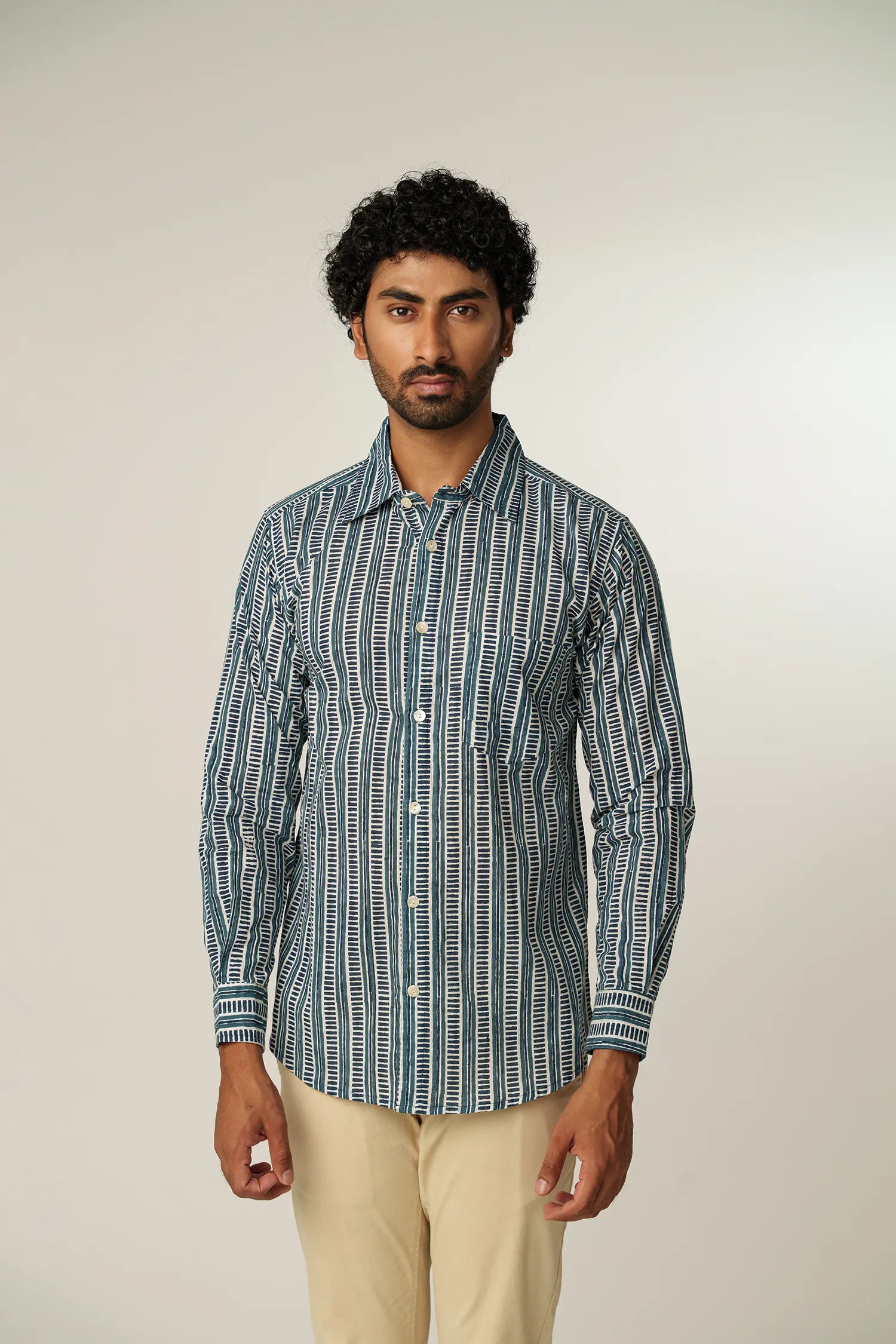 Men's Handblock Printed Office Shirt