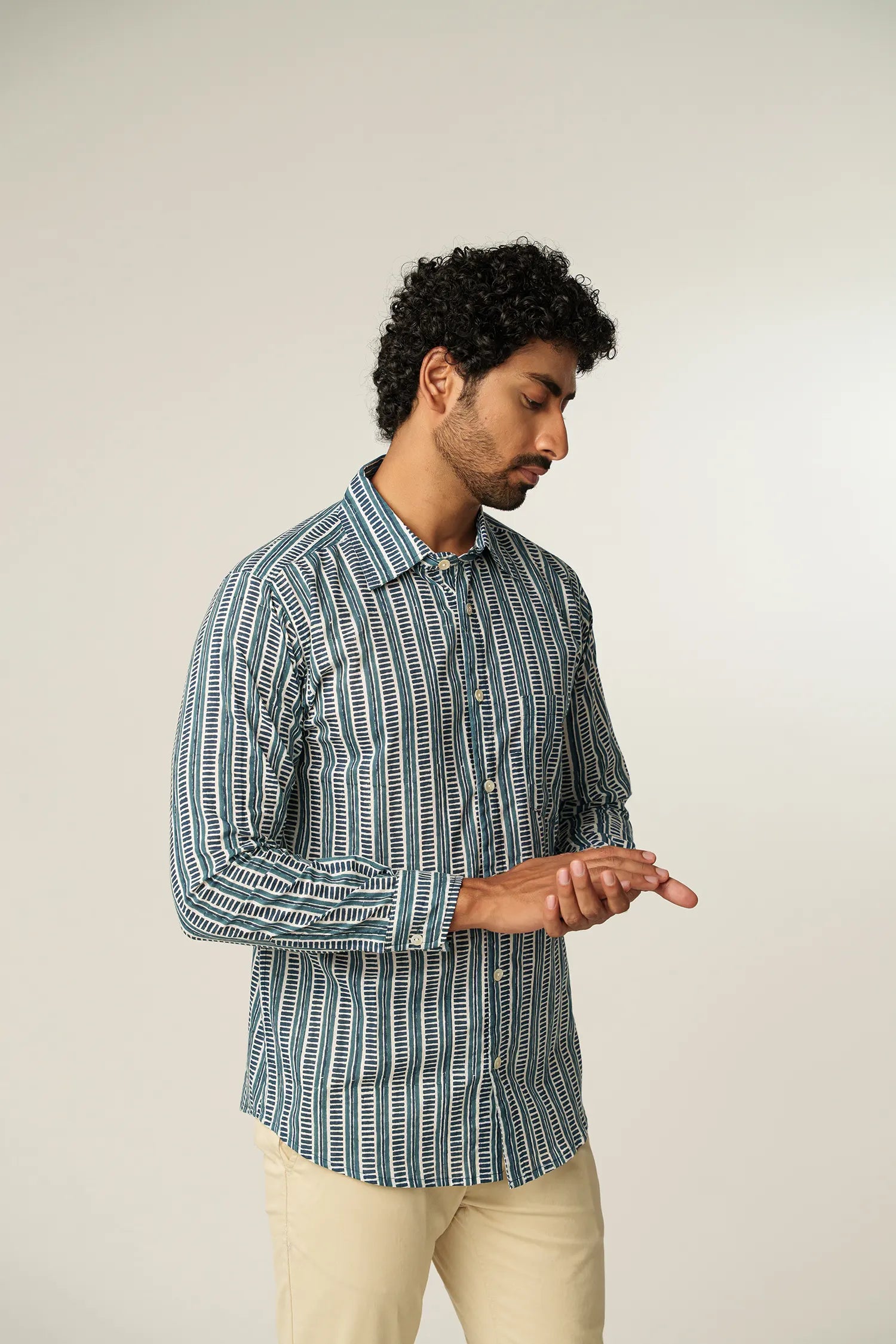 Men's Handblock Printed Office Shirt