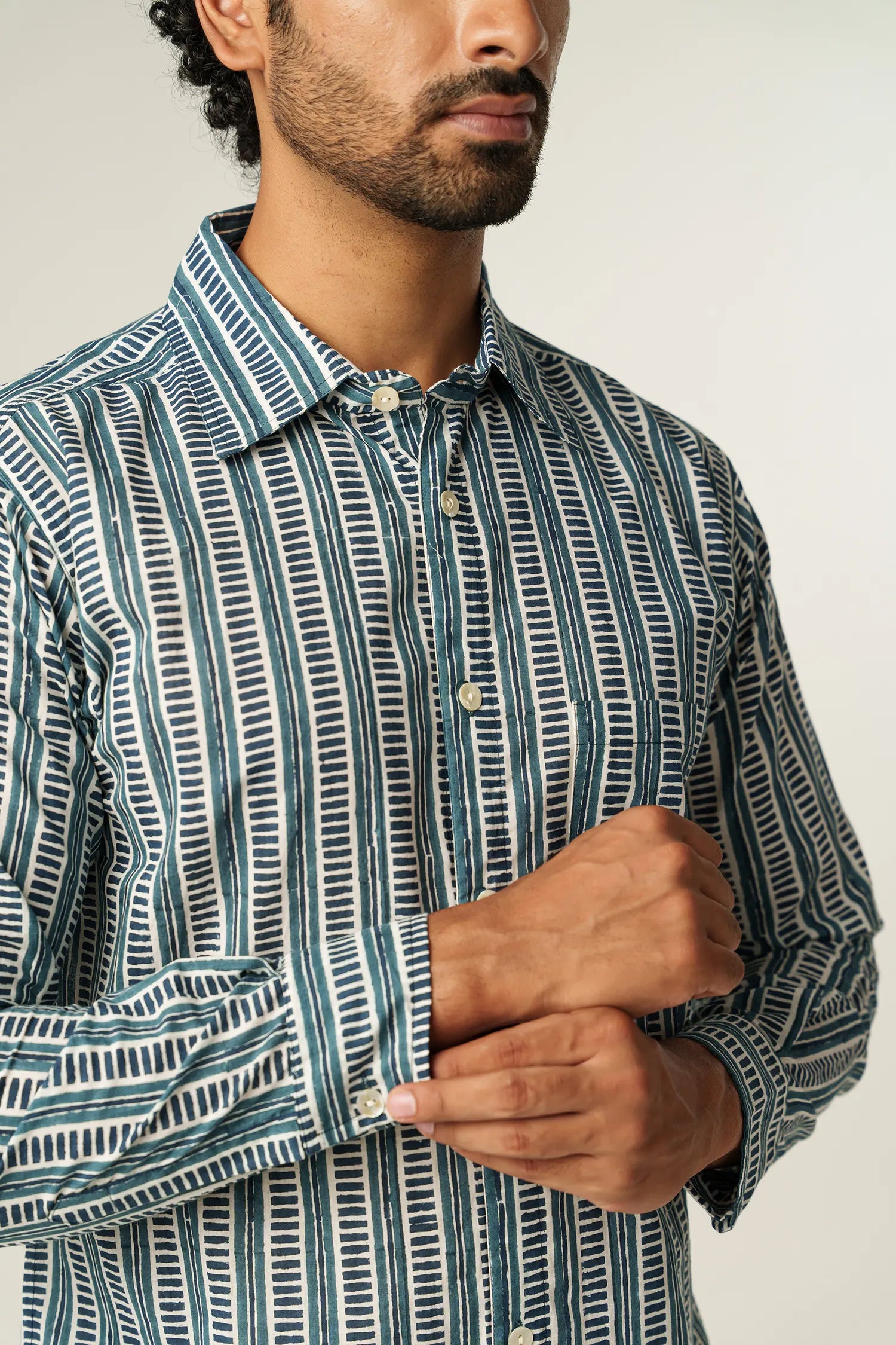 Men's Handblock Printed Office Shirt