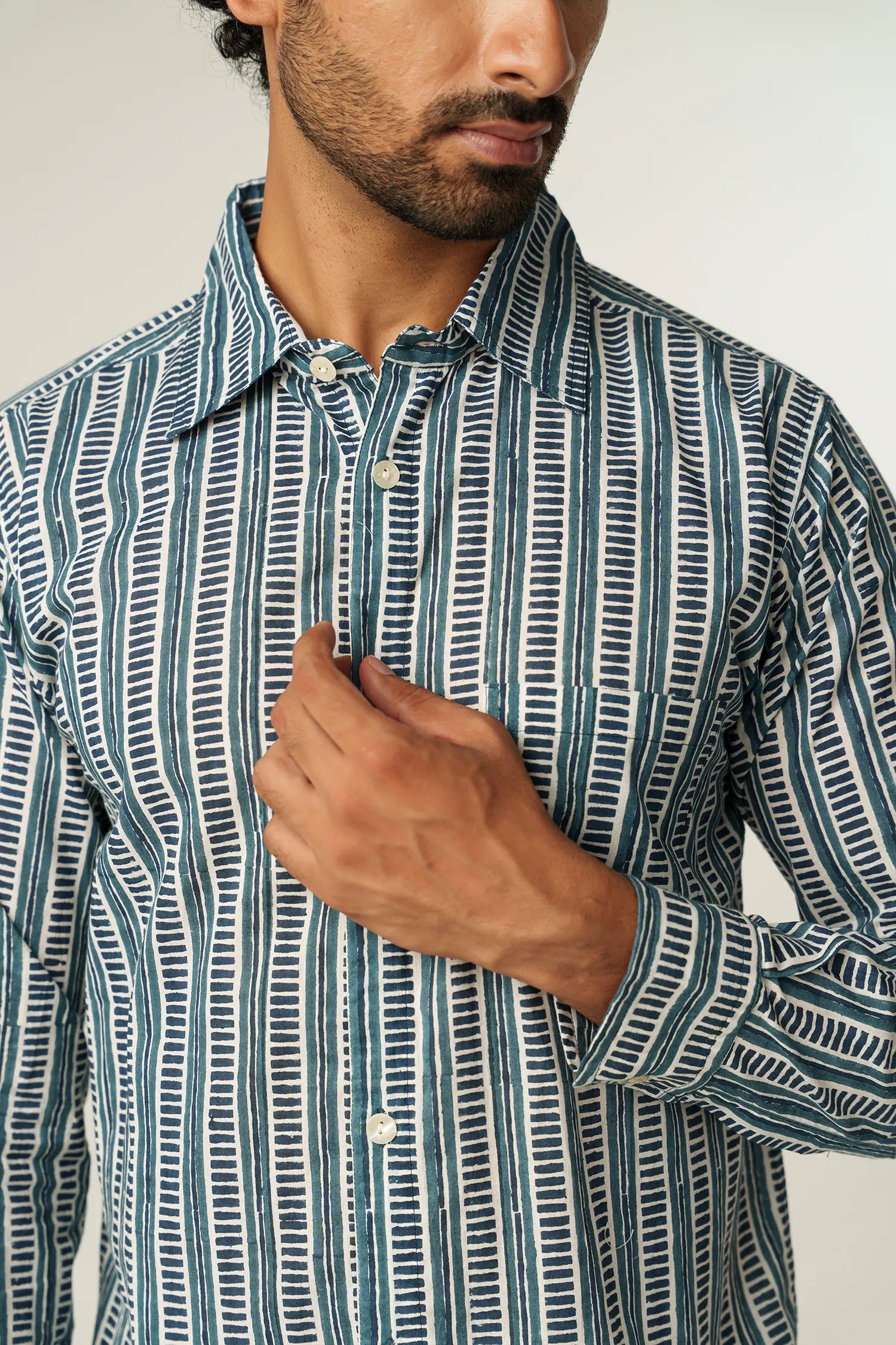 Men's Handblock Printed Office Shirt