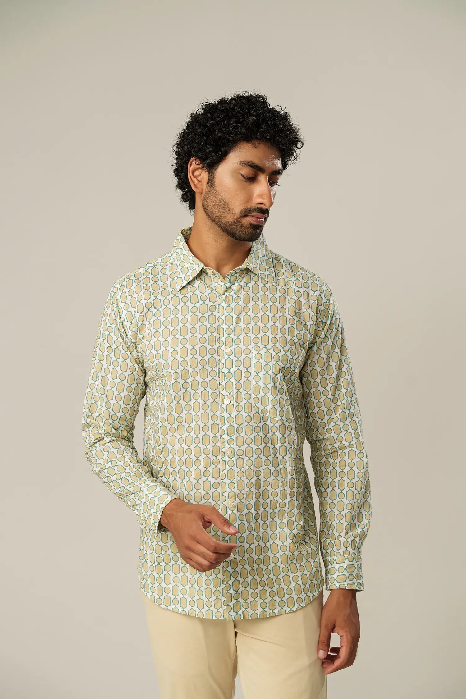 Men's Handblock Printed Office Shirt