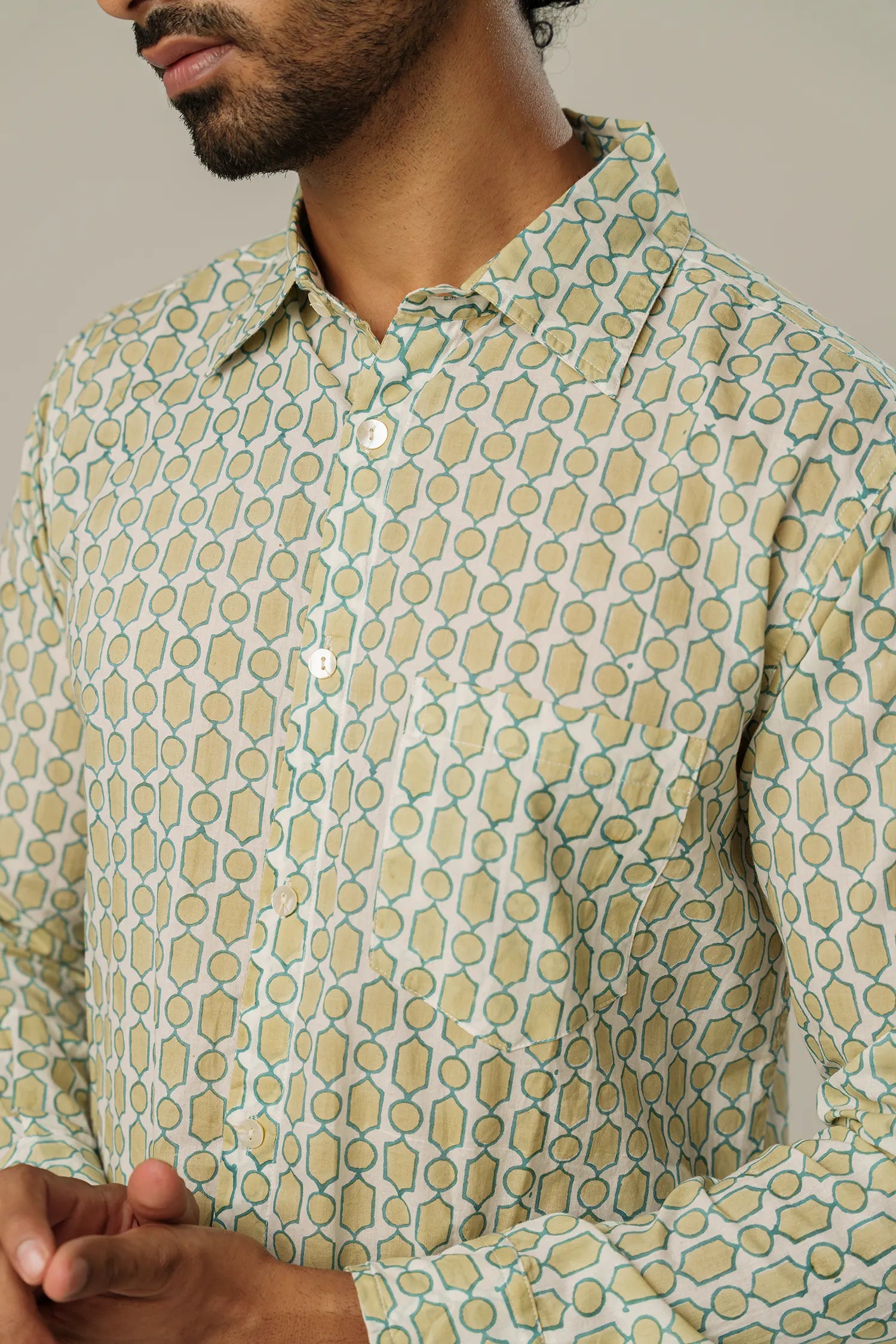 Men's Handblock Printed Office Shirt