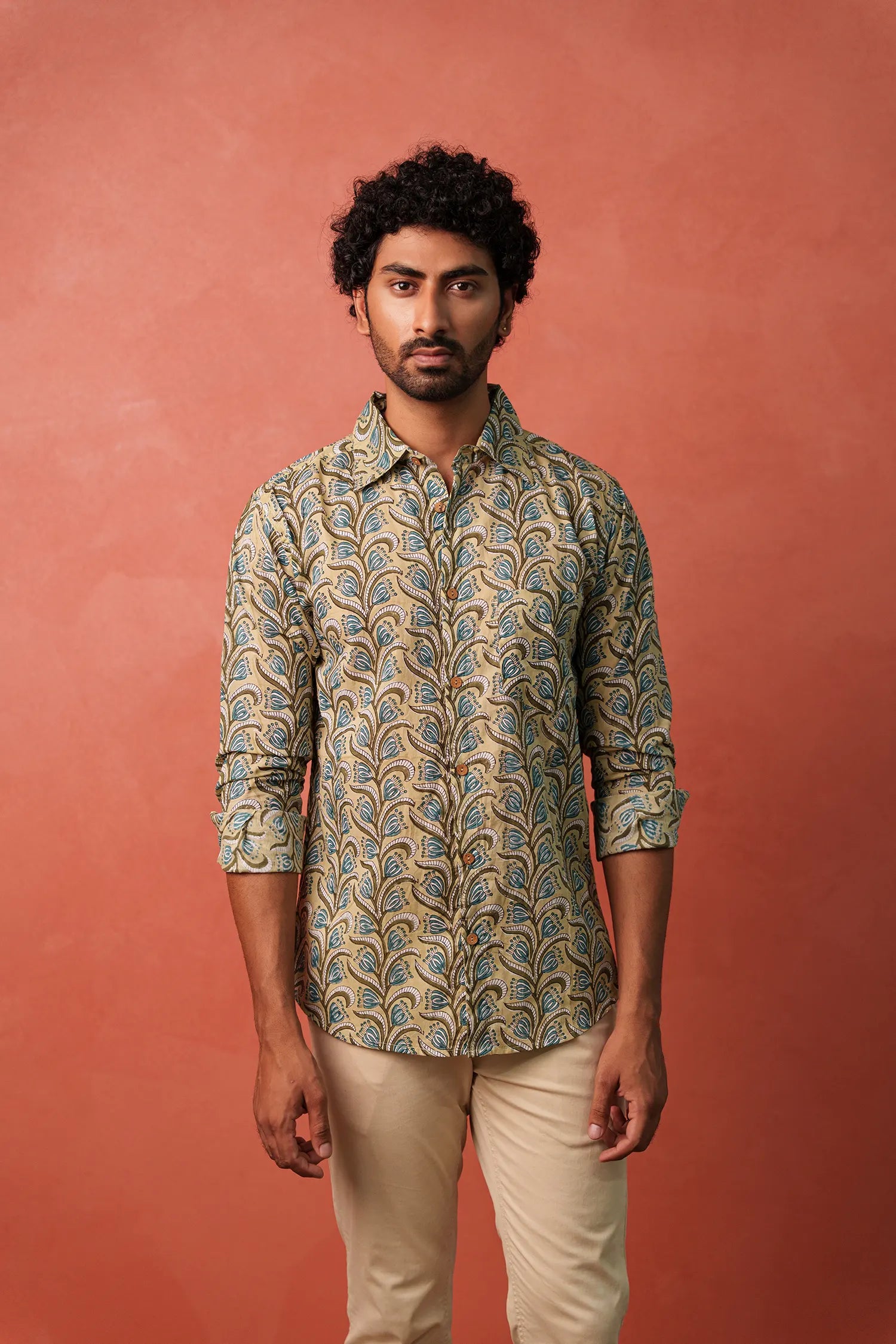 Men's Handblock Printed Office Shirt