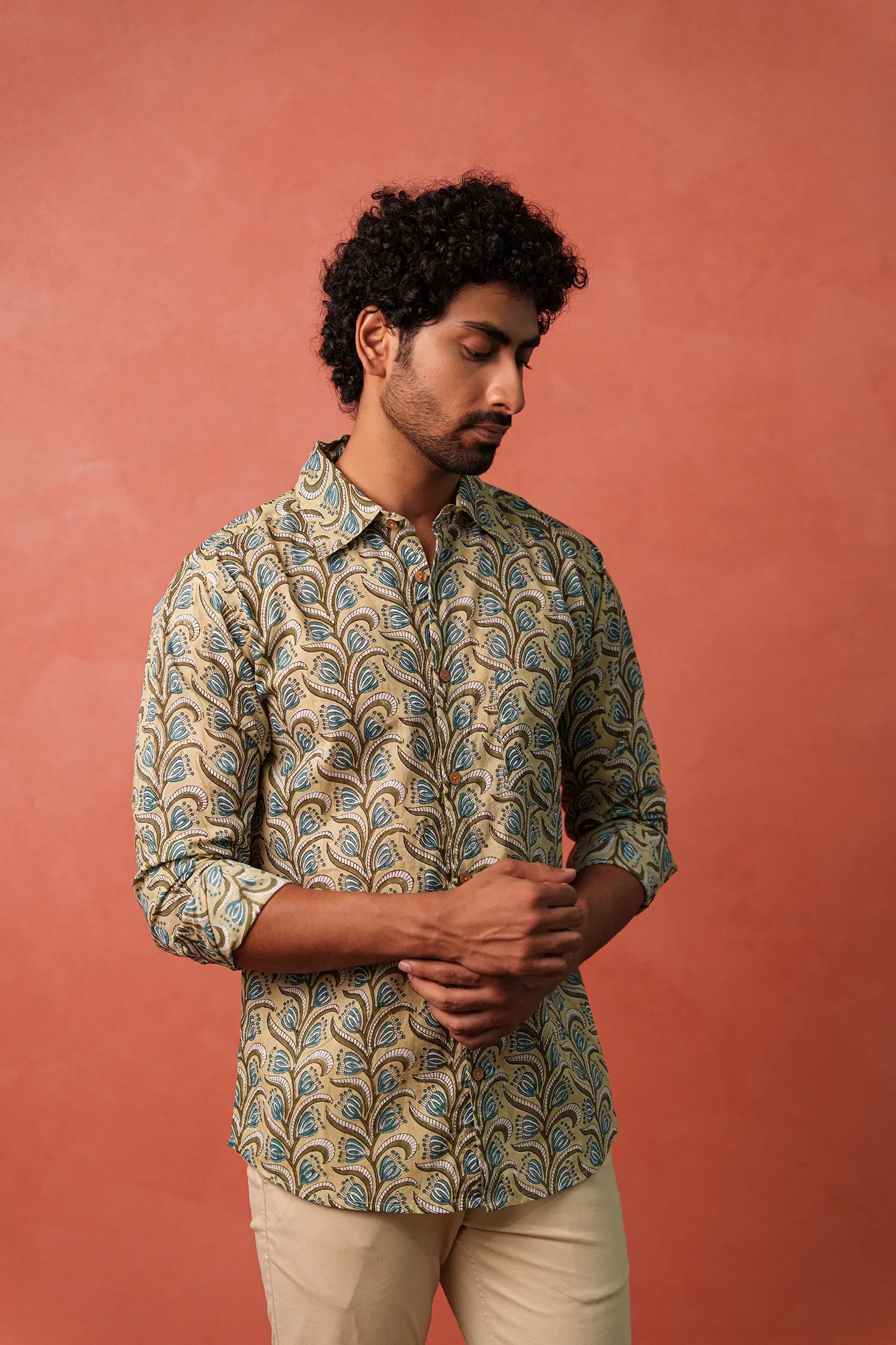 Men's Handblock Printed Office Shirt