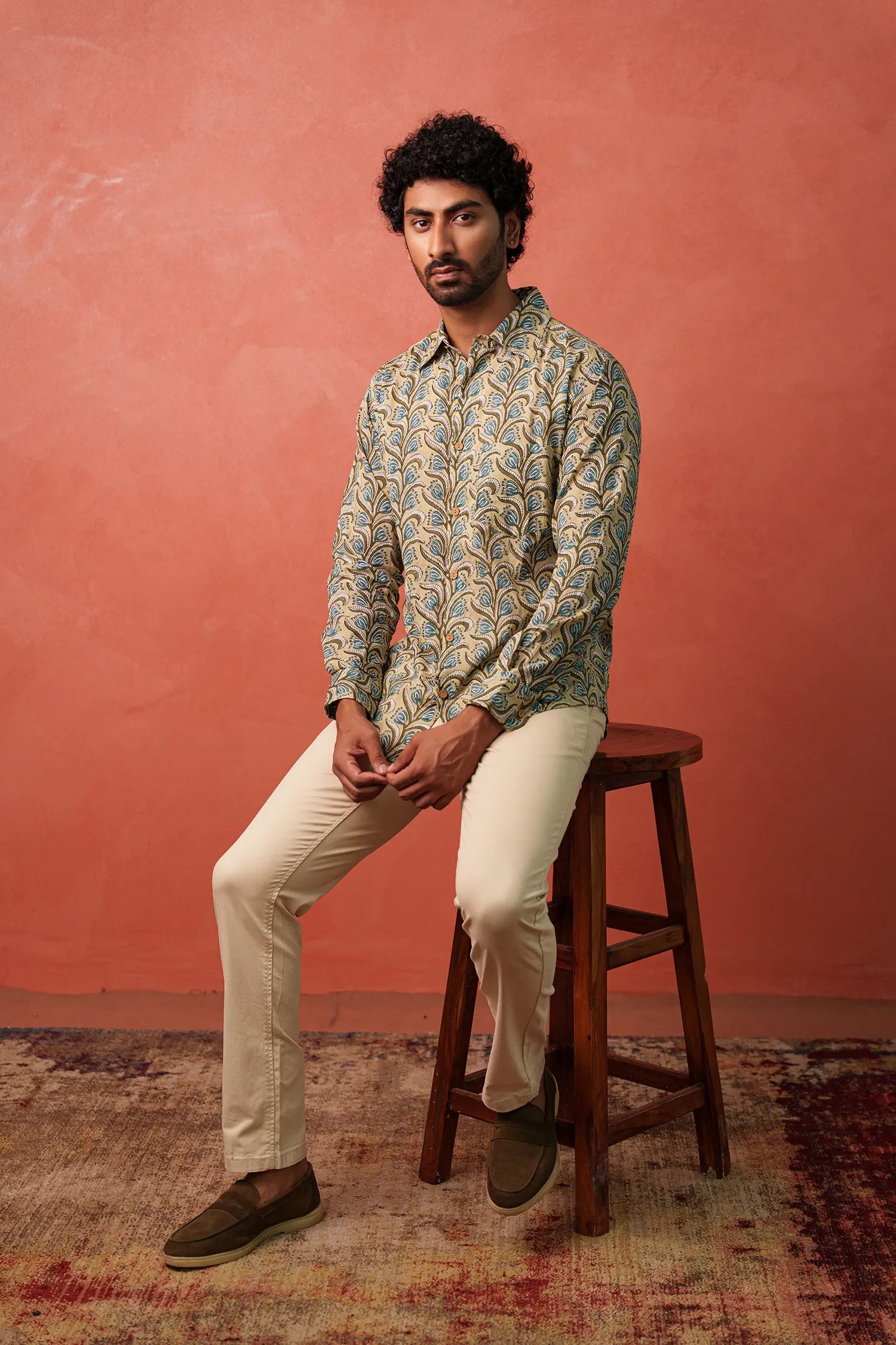 Men's Handblock Printed Office Shirt
