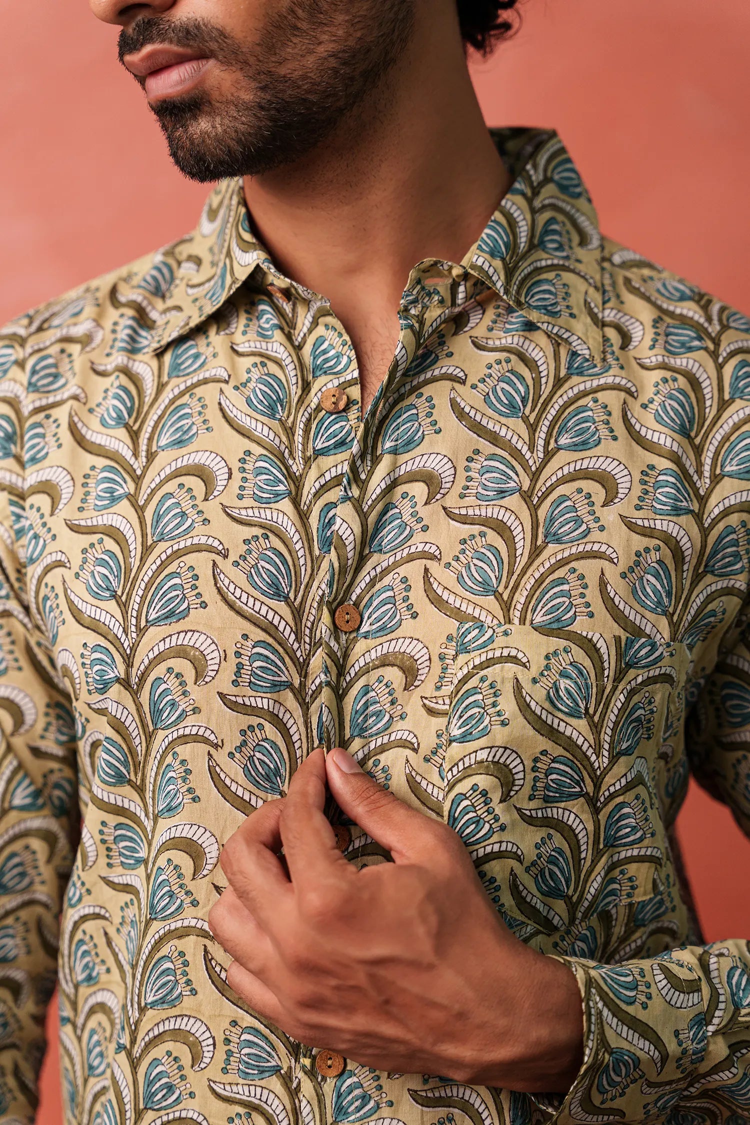 Men's Handblock Printed Office Shirt