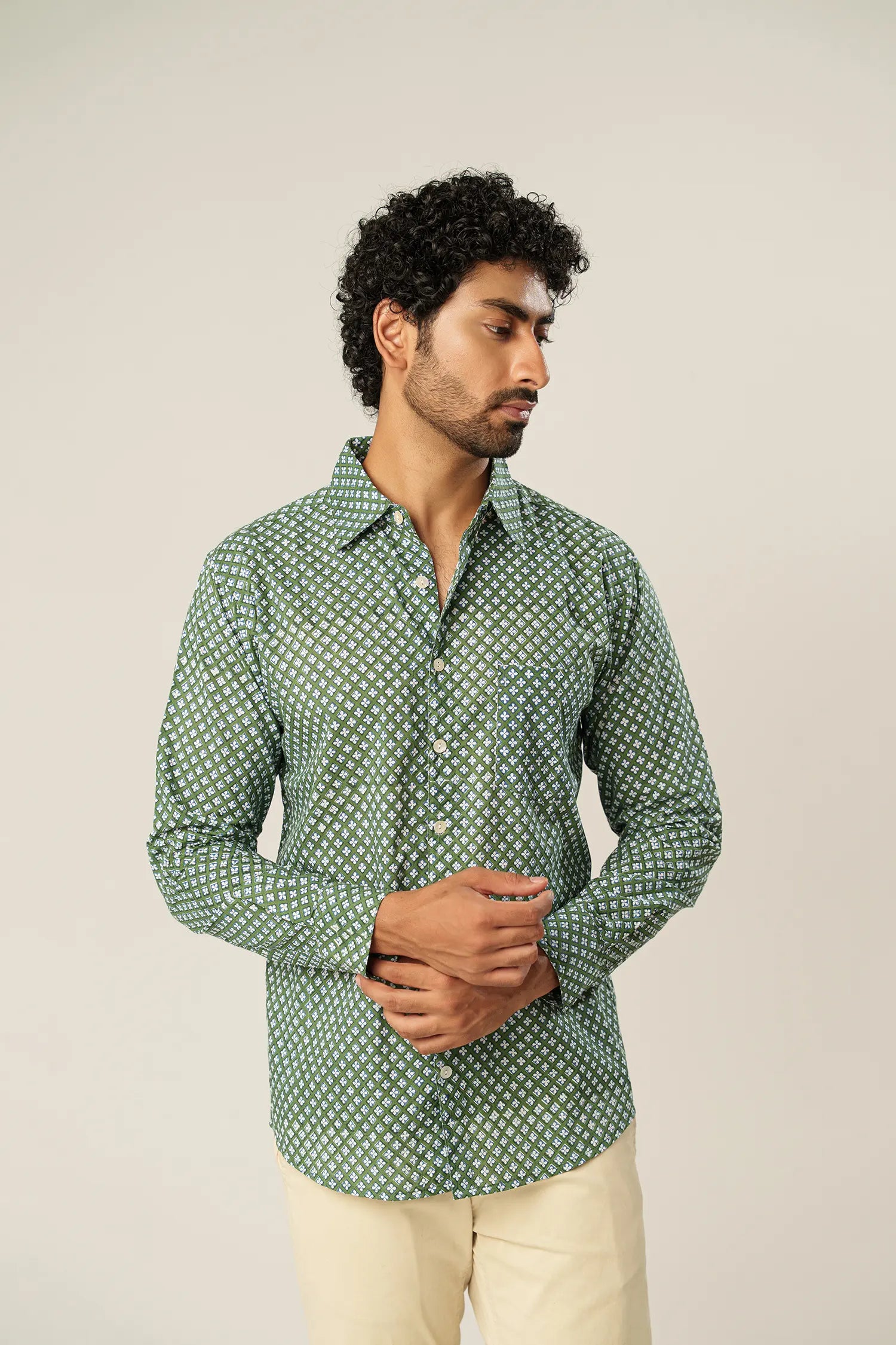 Men's Handblock Printed Office Shirt