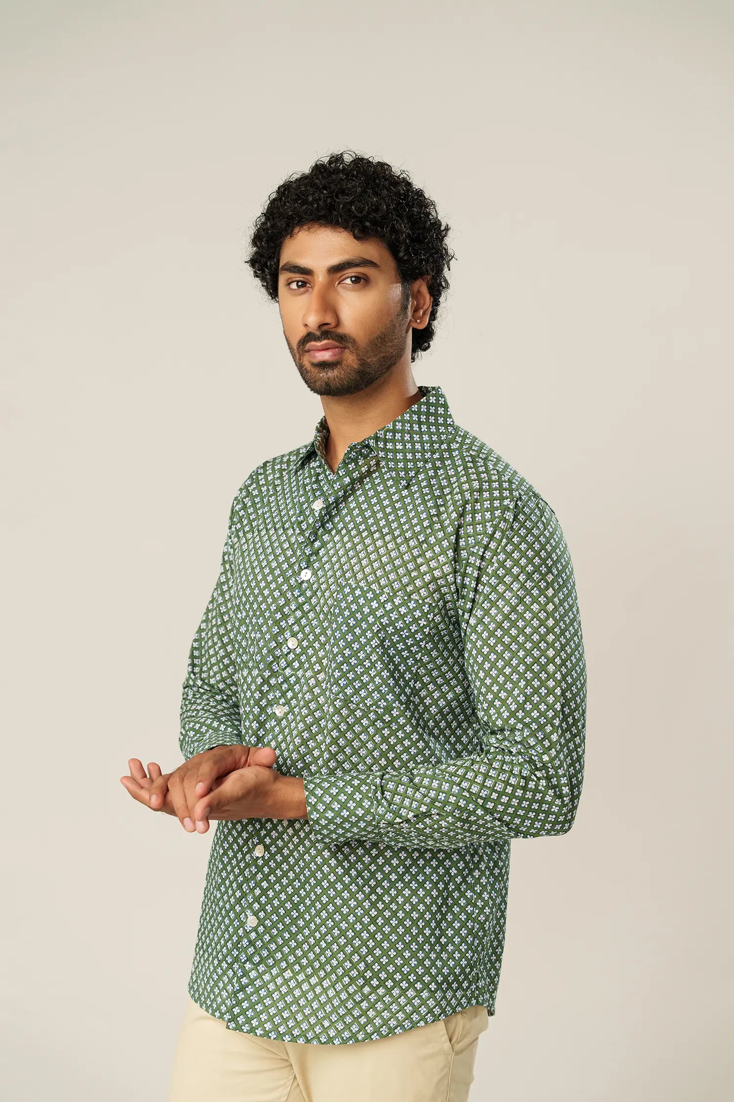 Men's Handblock Printed Office Shirt