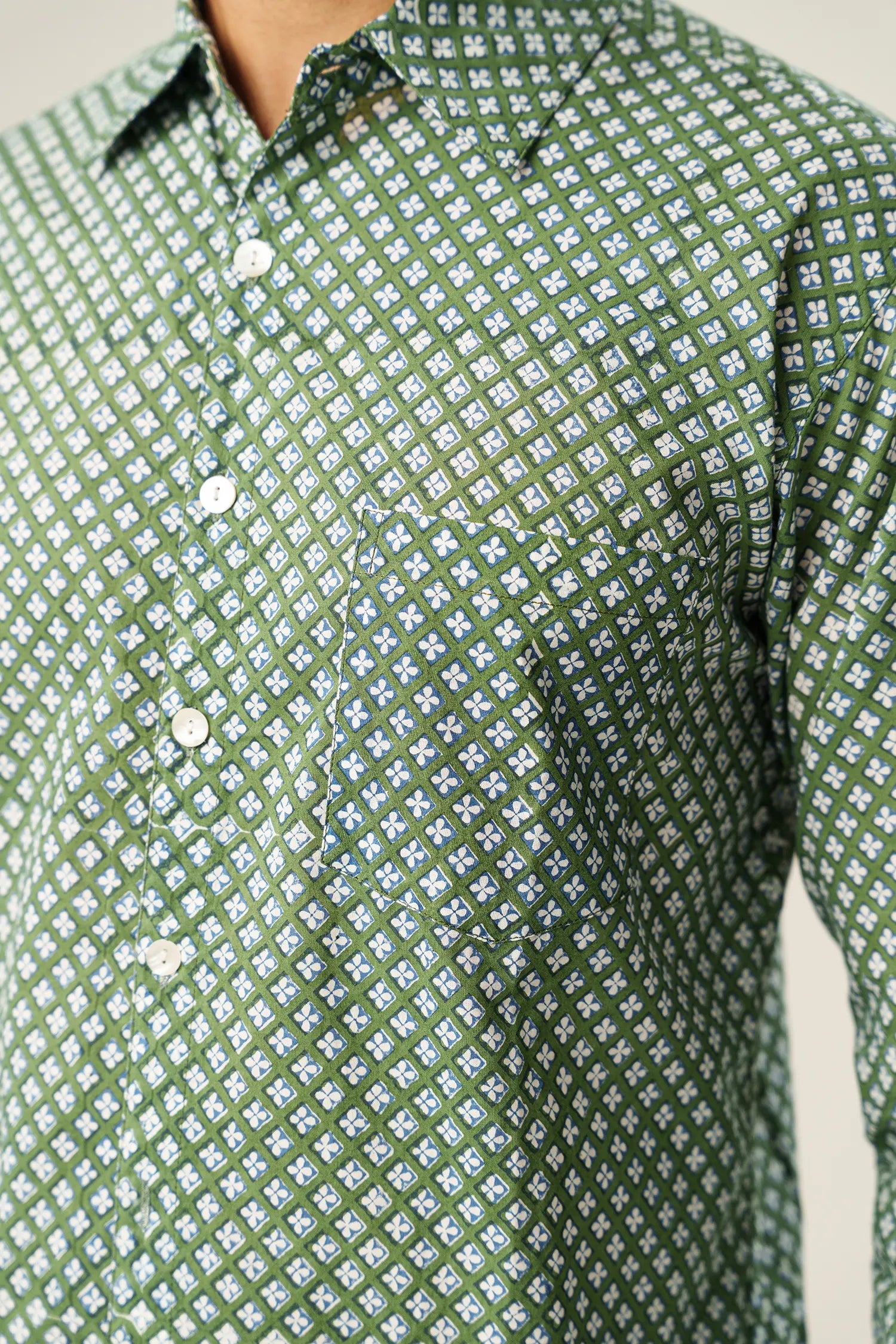 Men's Handblock Printed Office Shirt