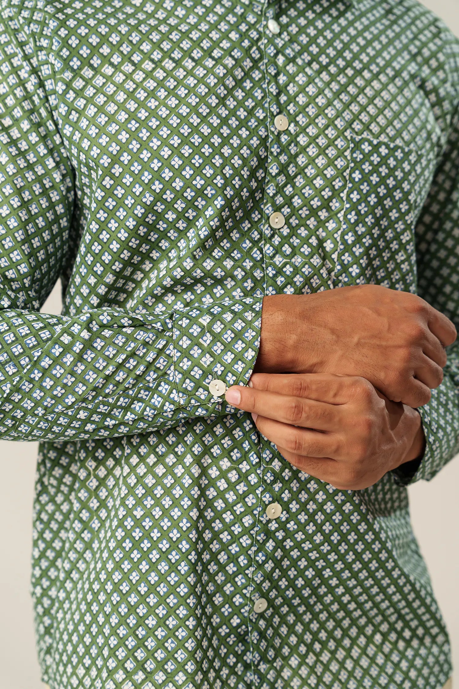 Men's Handblock Printed Office Shirt