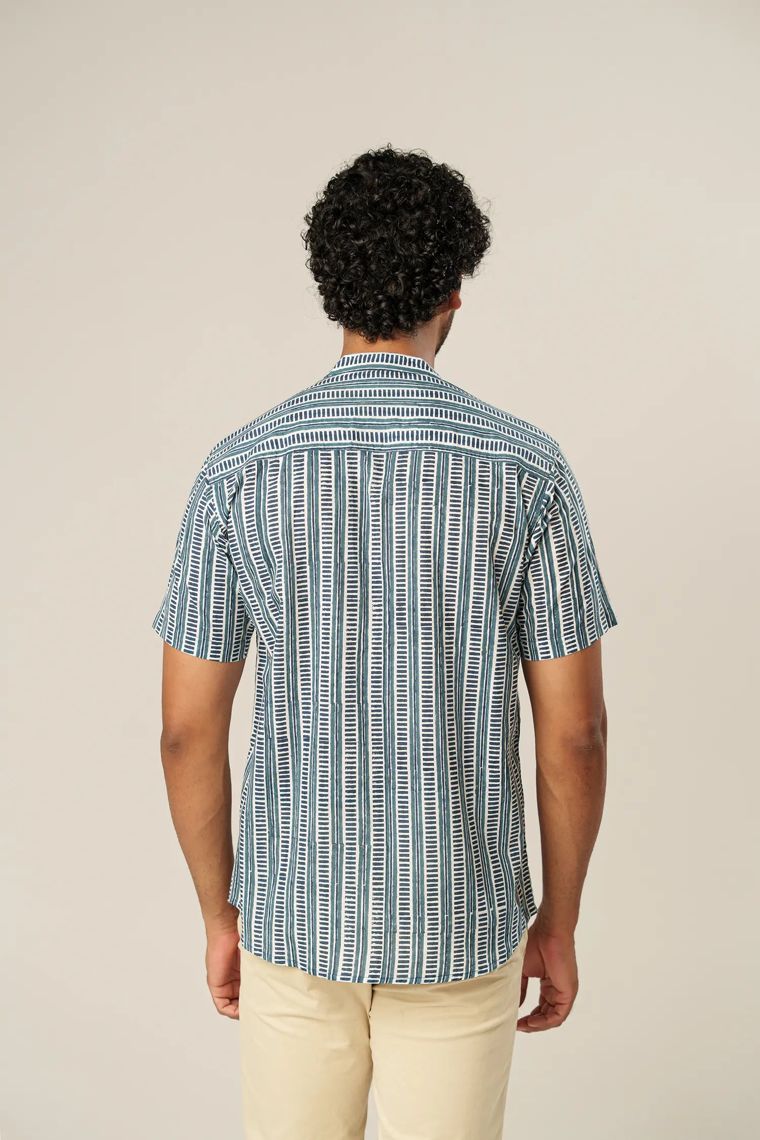 Men’s chinese collar half sleeves hand block printed shirt