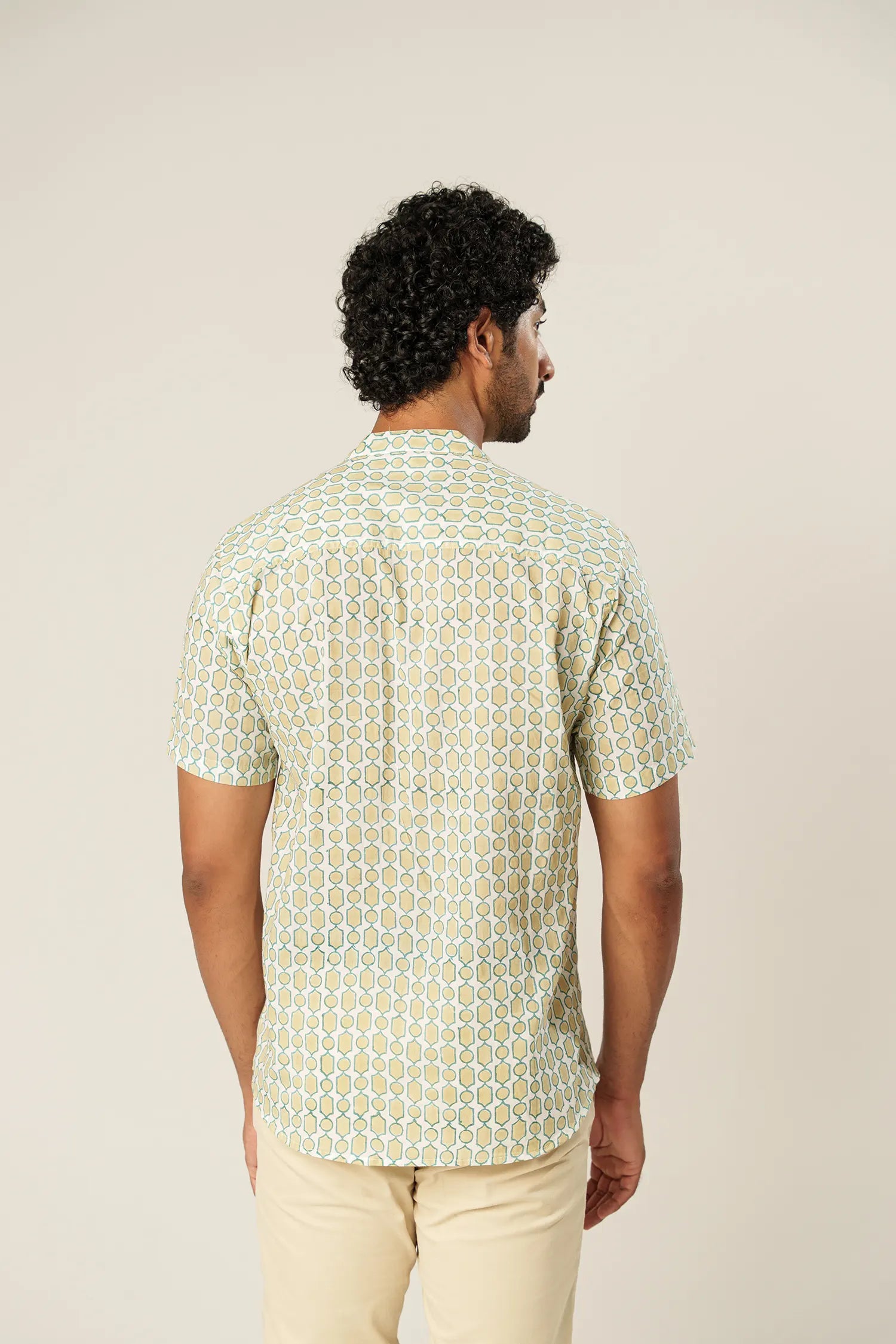 Men’s chinese collar half sleeves hand block printed shirt