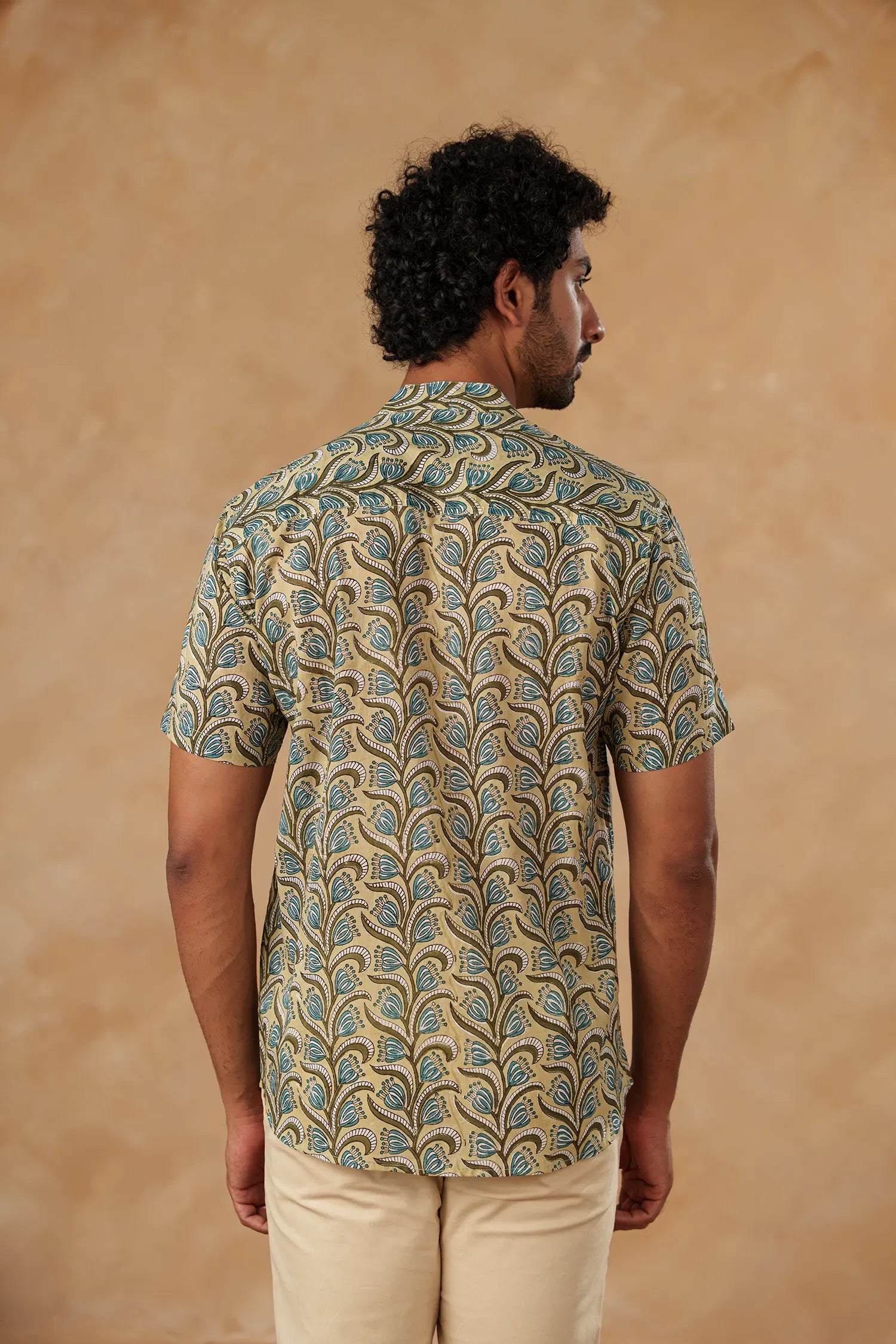 Men’s chinese collar half sleeves hand block printed shirt